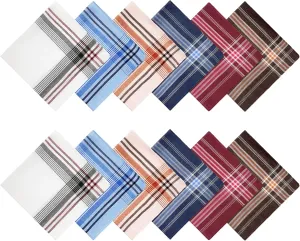 12 Pack Men's Handkerchiefs Classic Handkerchiefs for Men Pocket Square Assorted Mens Hankies Gents Hankerchieves, 6 Colors