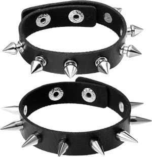 2Pcs Spike Bracelet Adjustable Studded Bracelet Black Emo Bracelets Secure Closure Cuff for Halloween Punk Father Gift