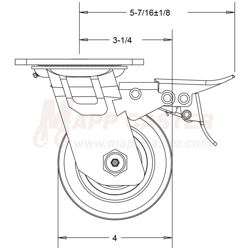 4" x 2" Green Polyurethane on Aluminum Wheel Swivel Caster with Total Lock Brake - 800 Lbs Capacity