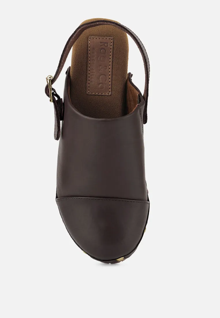 ALONA Brown Slingback High Block Heeled Clogs