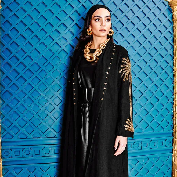 Black Embroidered Coverup Abaya