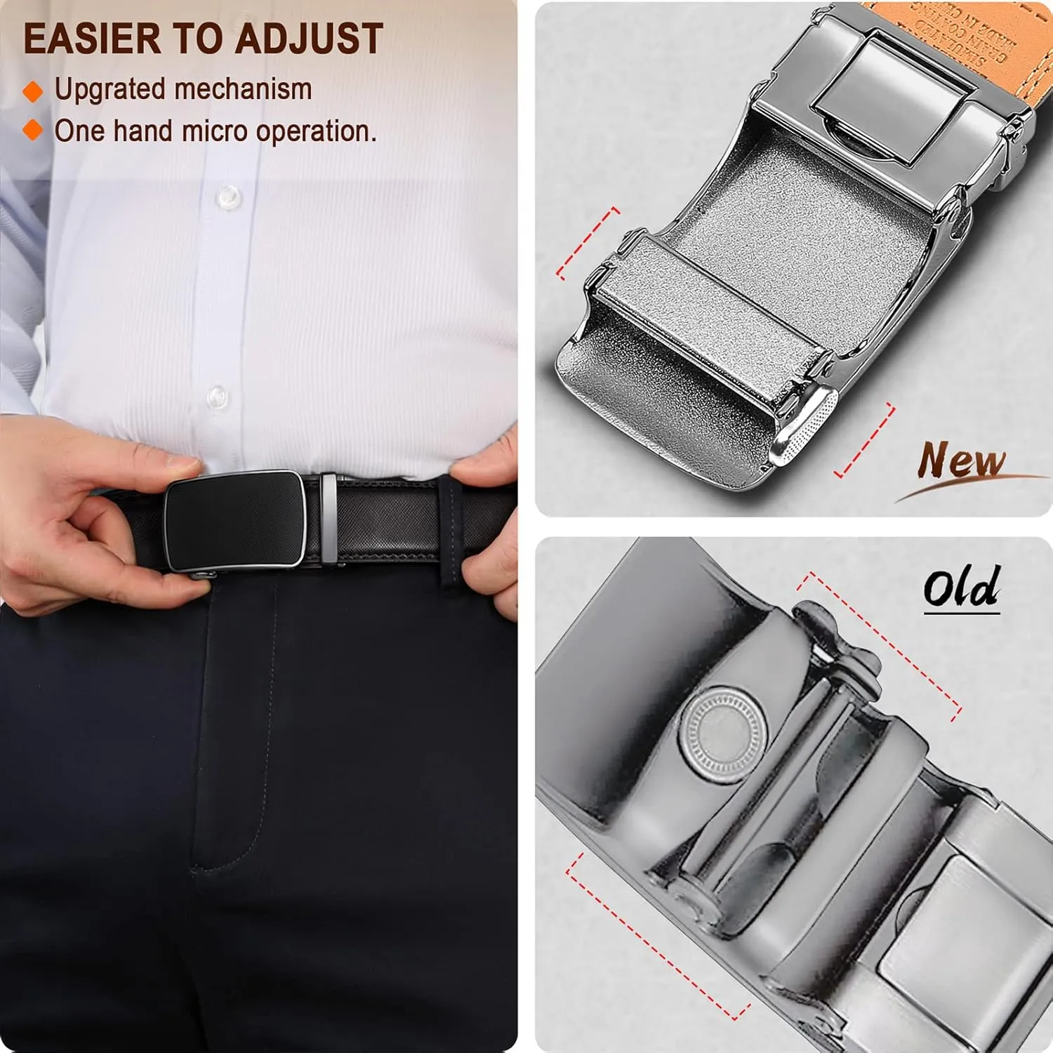 BULLIANT Men Belts 2 Pack,Ratchet Sliding Belt Adjustable For Gift Mens Dress Casual 1 3/8",Cut for Fit