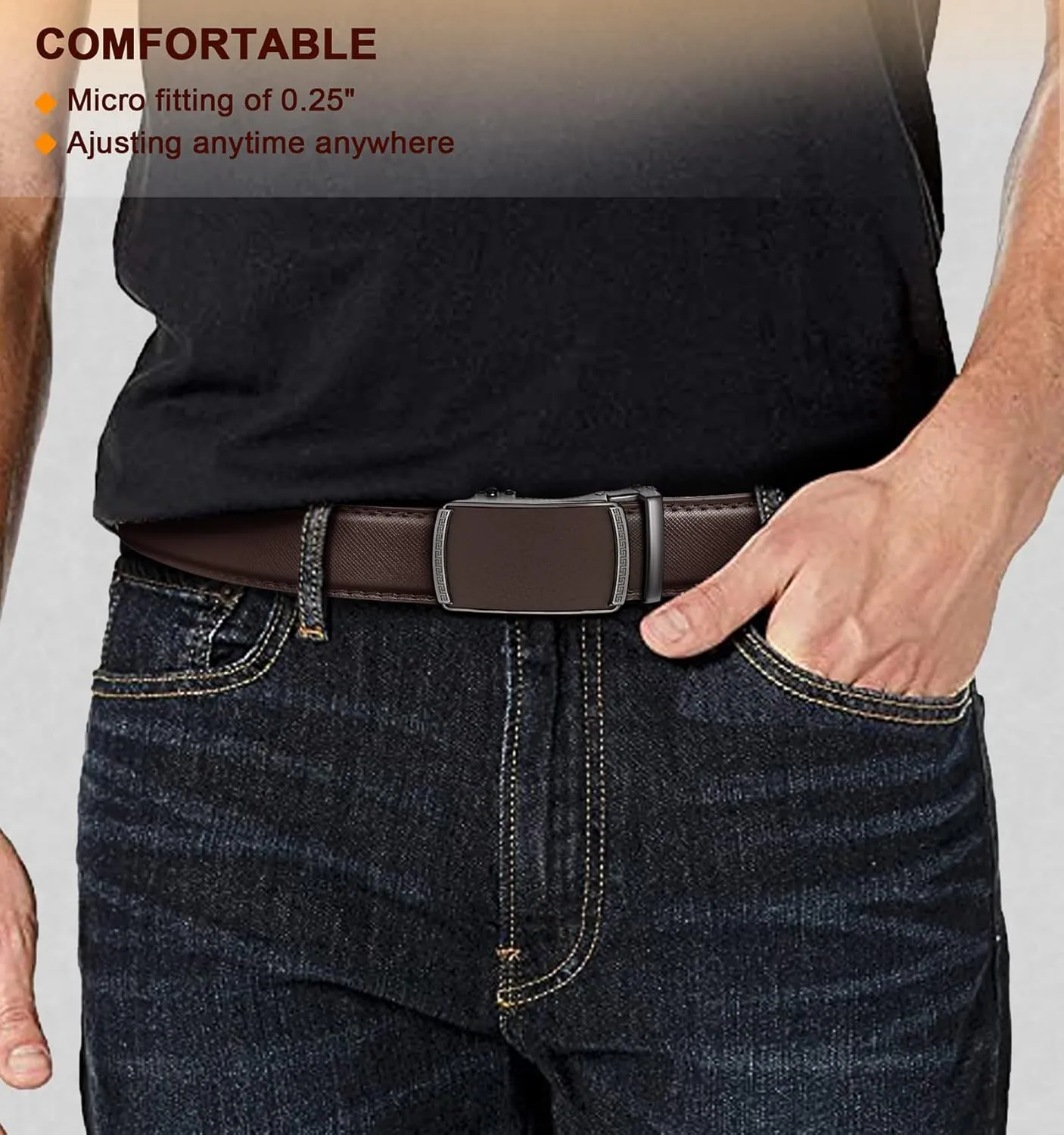 BULLIANT Men Belts 2 Pack,Ratchet Sliding Belt Adjustable For Gift Mens Dress Casual 1 3/8",Cut for Fit