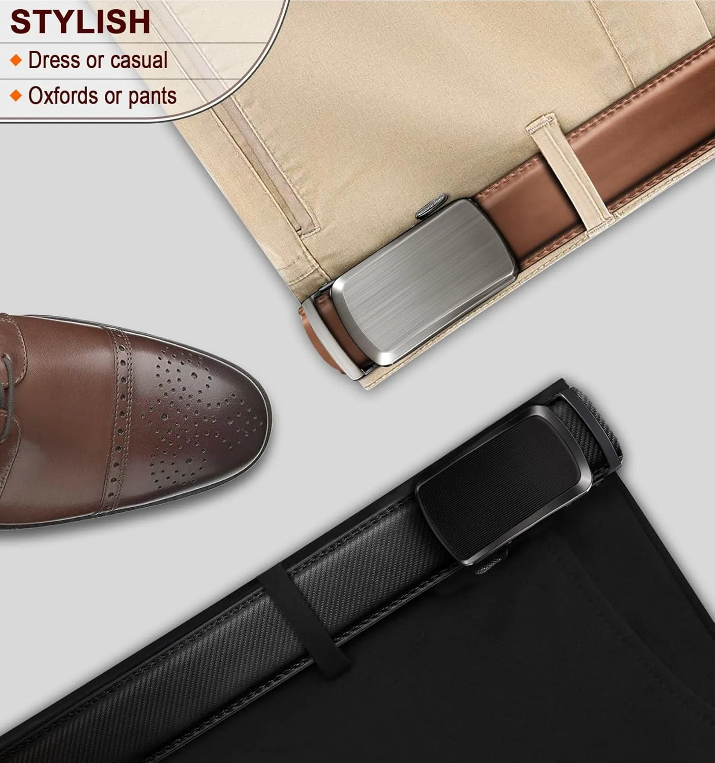 BULLIANT Men Belts 2 Pack,Ratchet Sliding Belt Adjustable For Gift Mens Dress Casual 1 3/8",Cut for Fit