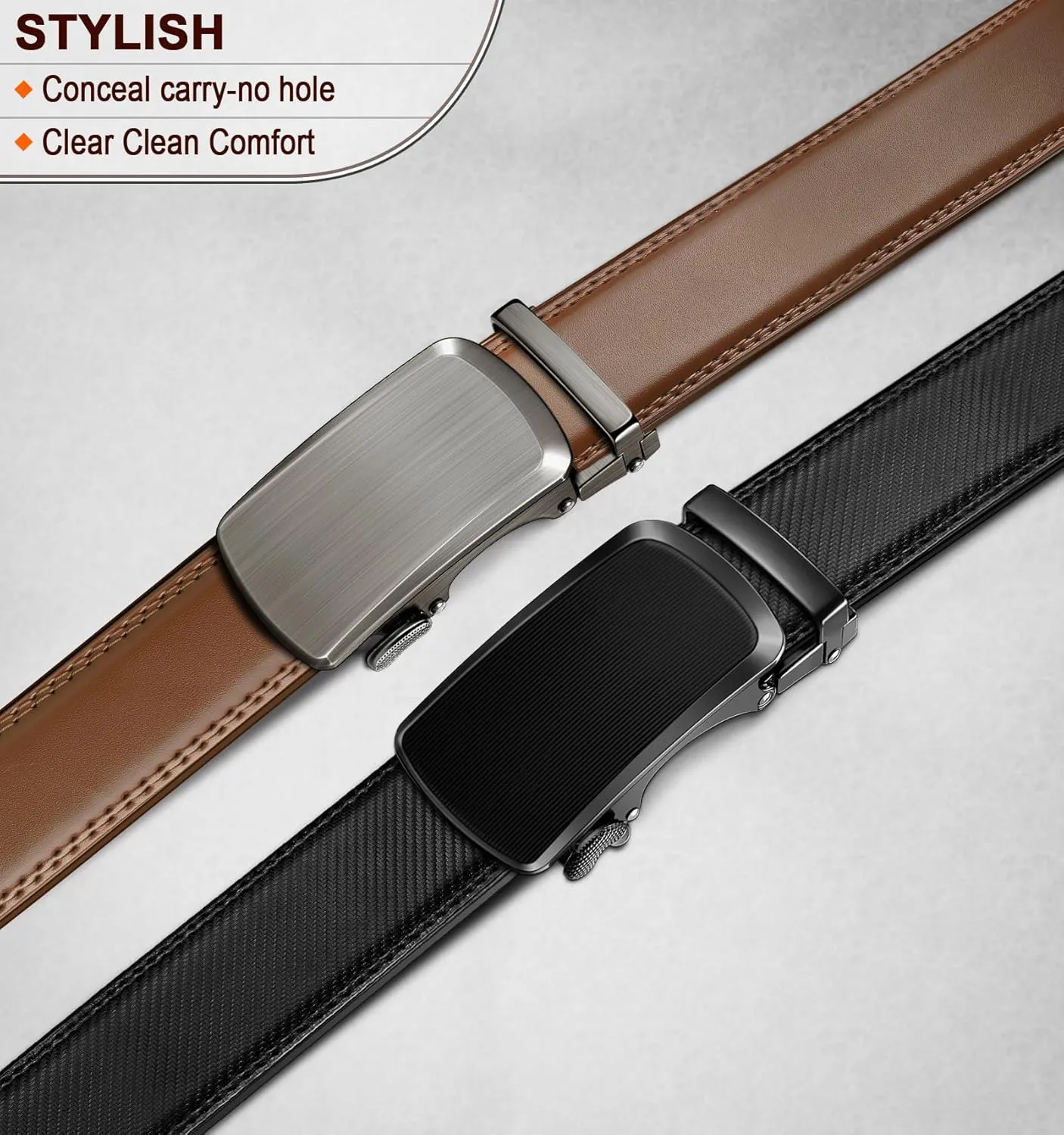 BULLIANT Men Belts 2 Pack,Ratchet Sliding Belt Adjustable For Gift Mens Dress Casual 1 3/8",Cut for Fit