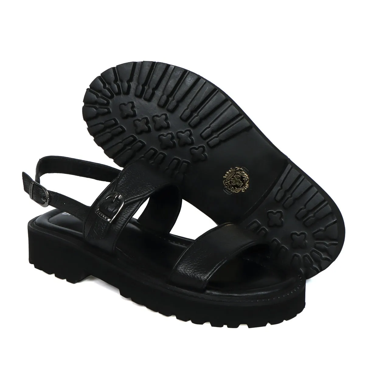 Chunky Men's Sandal with Buckle In Black Leather