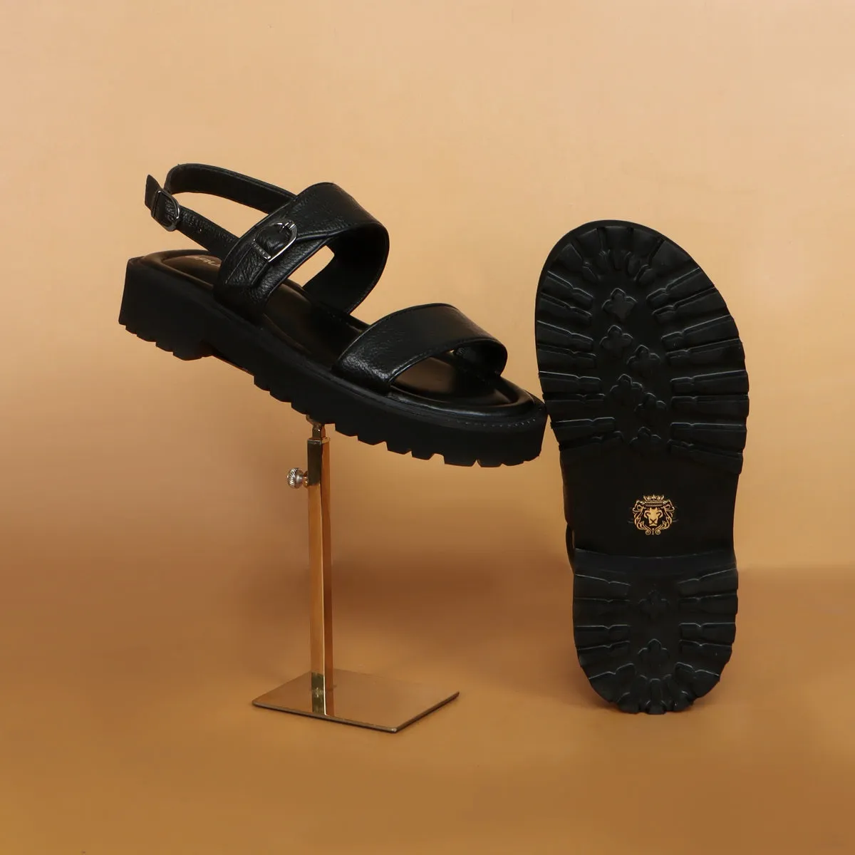 Chunky Men's Sandal with Buckle In Black Leather