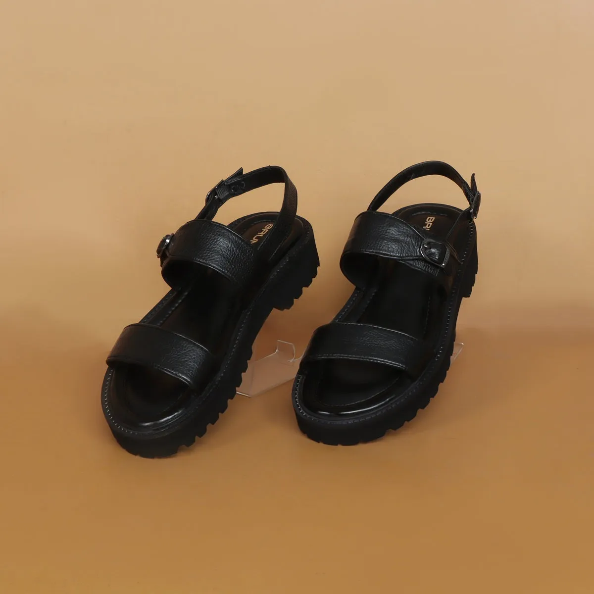 Chunky Men's Sandal with Buckle In Black Leather