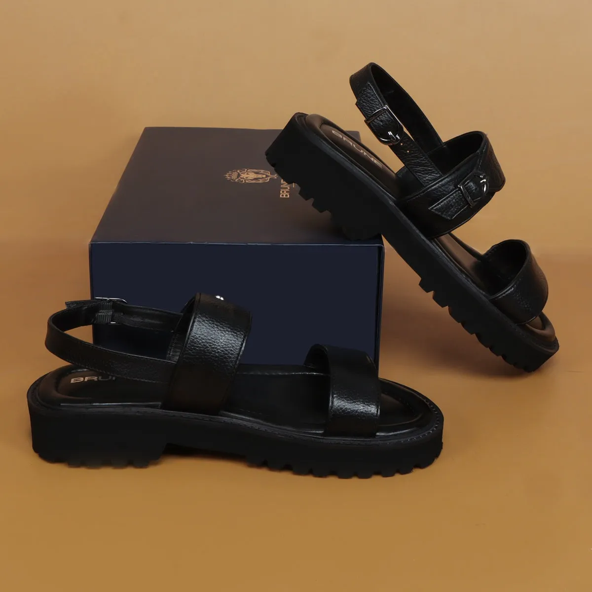 Chunky Men's Sandal with Buckle In Black Leather