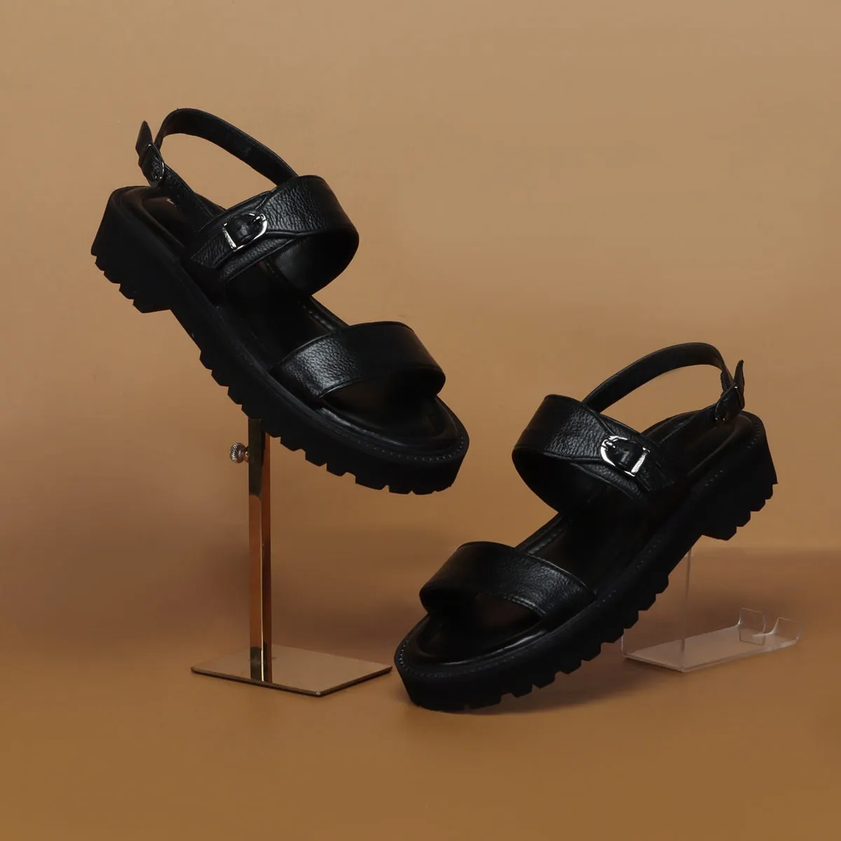Chunky Men's Sandal with Buckle In Black Leather
