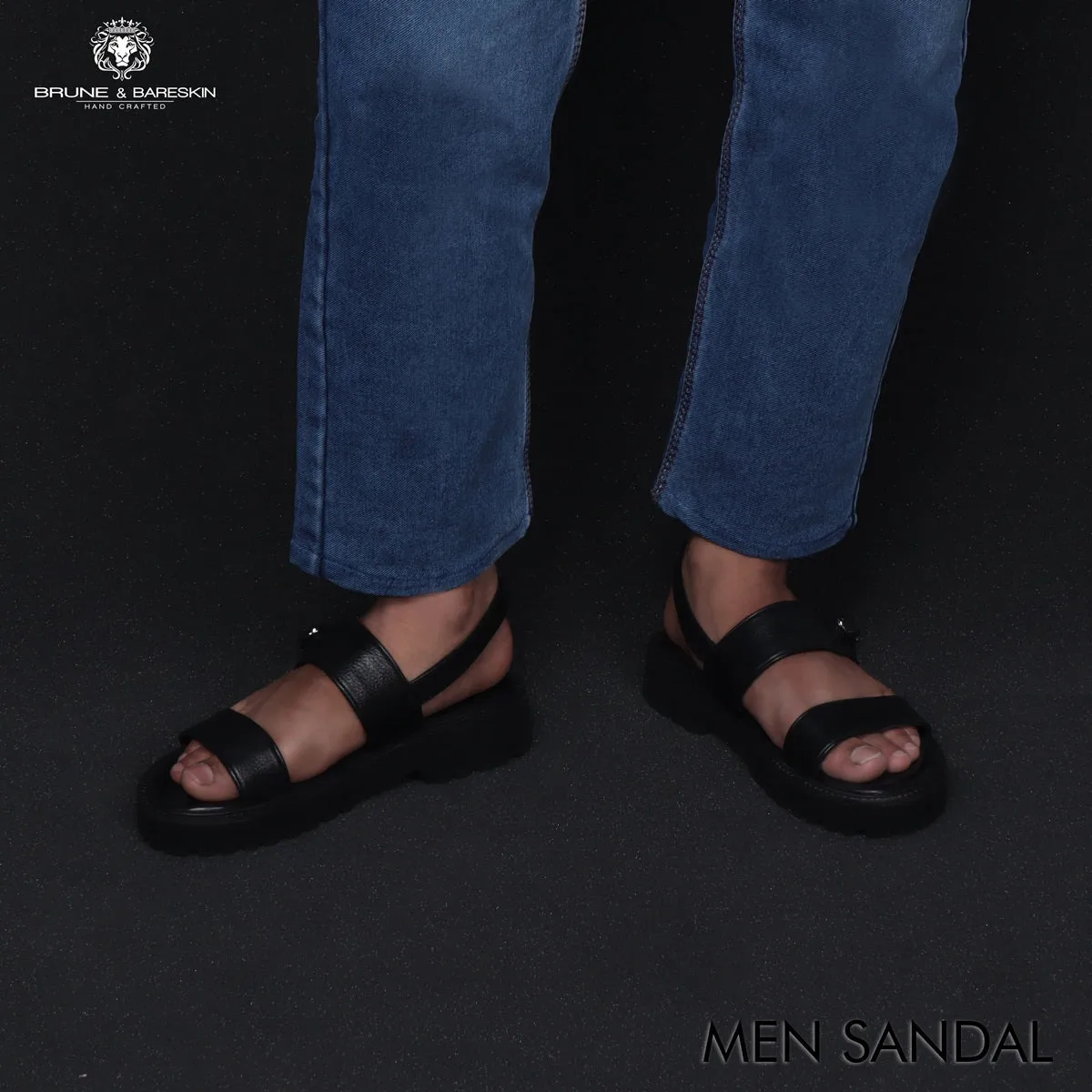 Chunky Men's Sandal with Buckle In Black Leather