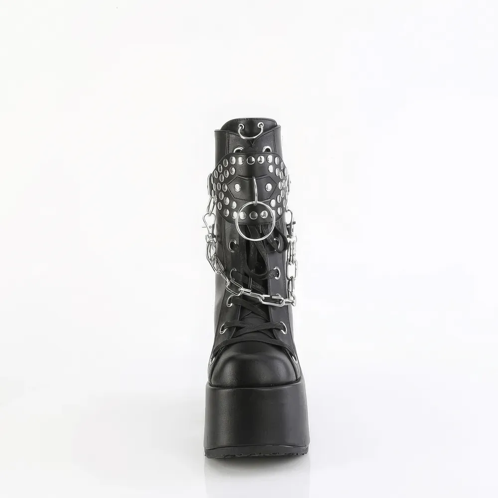 DEMONIA Black Mid-Calf Platform Boots with Studded Shield
