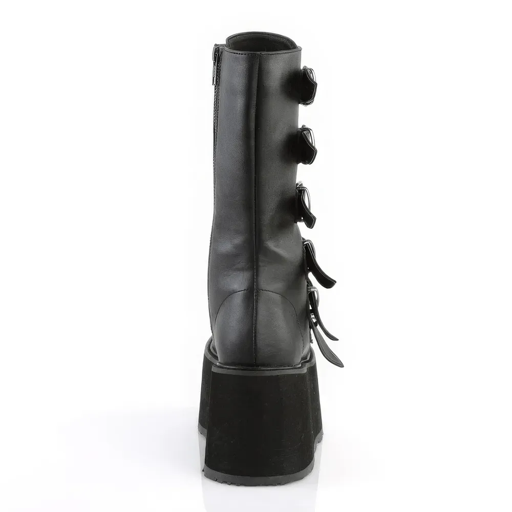 DEMONIA Black Platform Mid-Calf Boots with Studded Straps