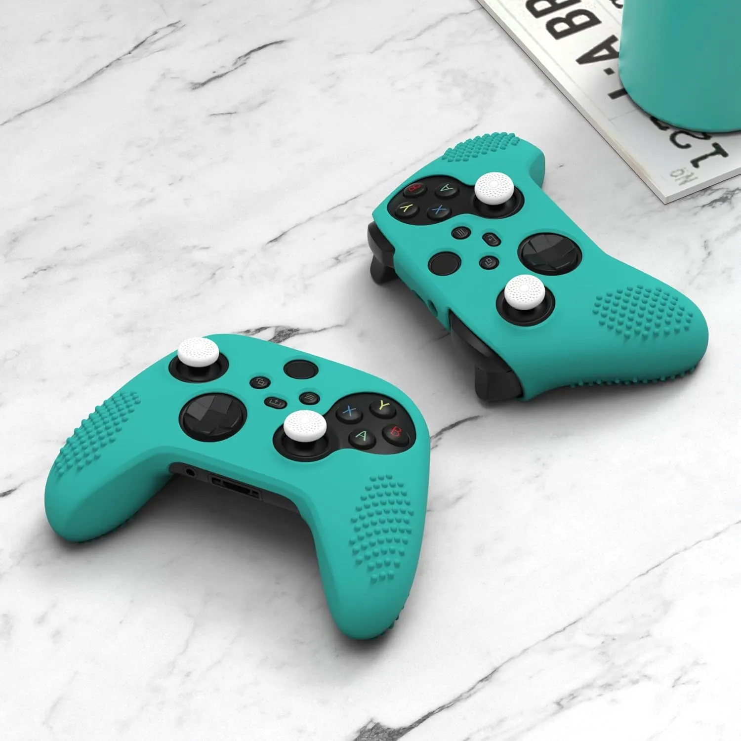 eXtremeRate PlayVital Aqua Green 3D Studded Edition Anti-slip Silicone Cover Skin for Xbox Series X/S Controller, Soft Rubber Case Protector for Xbox Core Wireless Controller with Thumb Grip Caps