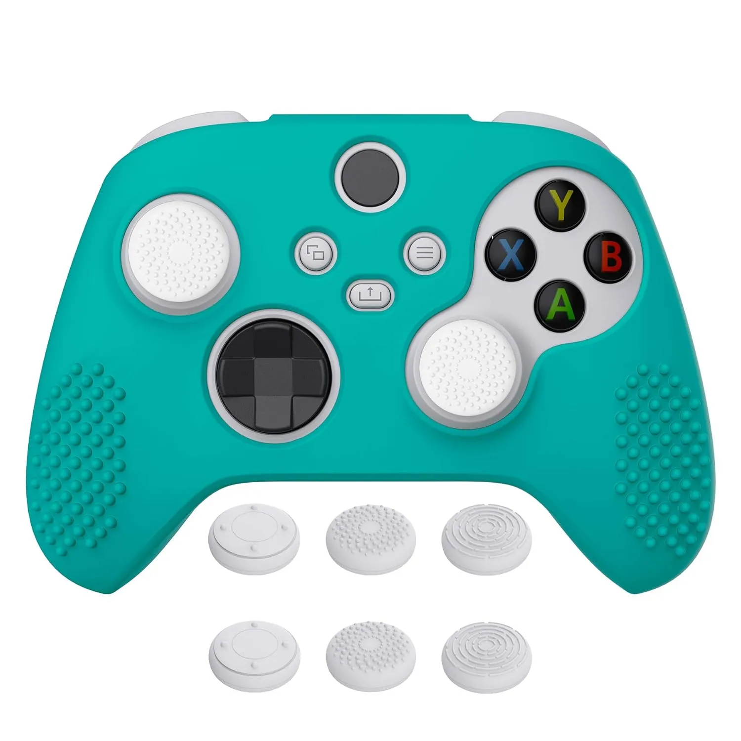 eXtremeRate PlayVital Aqua Green 3D Studded Edition Anti-slip Silicone Cover Skin for Xbox Series X/S Controller, Soft Rubber Case Protector for Xbox Core Wireless Controller with Thumb Grip Caps