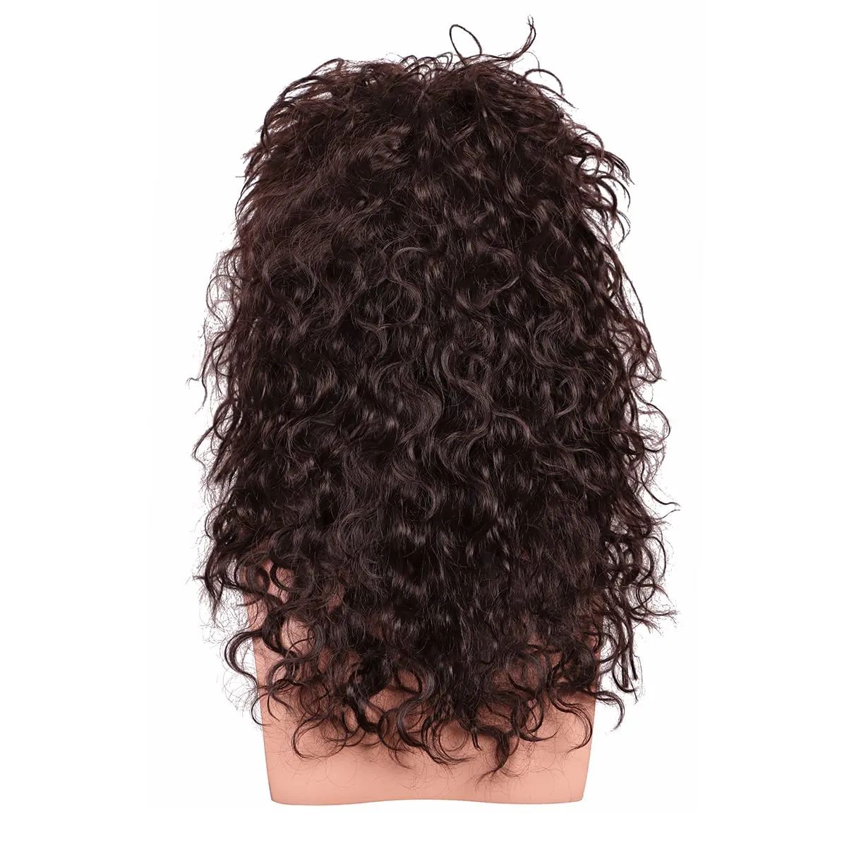 FantaLook 70 80s Long Curly Dark Brown Cosplay Wig with Necklace Ring Headband and Mater Bracelet for Halloween