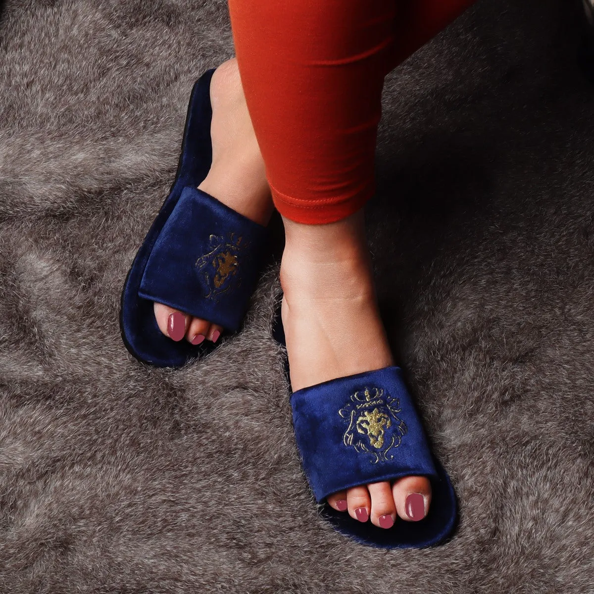 Lioness Blue Two Tone Full Italian Velvet Women Slippers By Brune & Bareskin