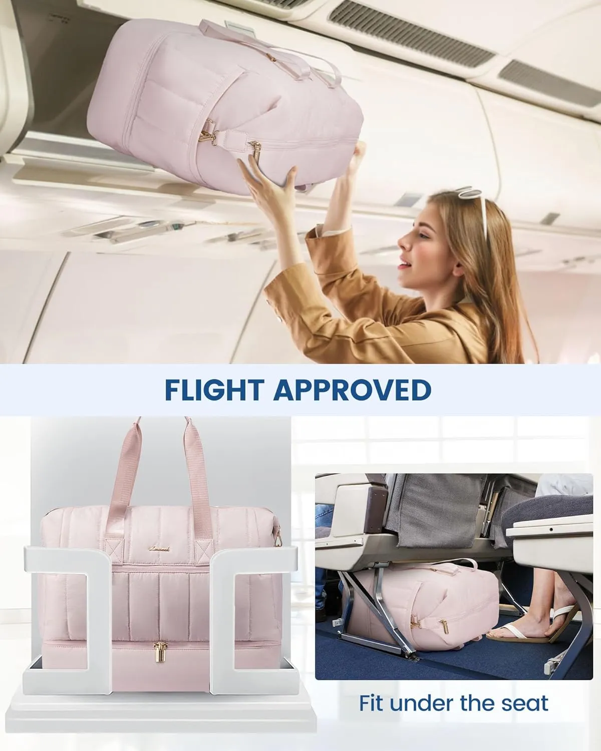 LOVEVOOK Travel Duffle Bag,Puffer Weekender Bags For Women with Shoe Compartment,42L Carry On Duffel Bags For Airplanes,Hospital Bag for Labor and Delivery,Overnight Bag With Toiletry Bag,2Pcs Set