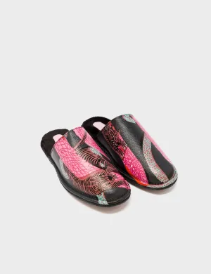Marcelo Black Leather Slippers - Tangle Rumble Print
