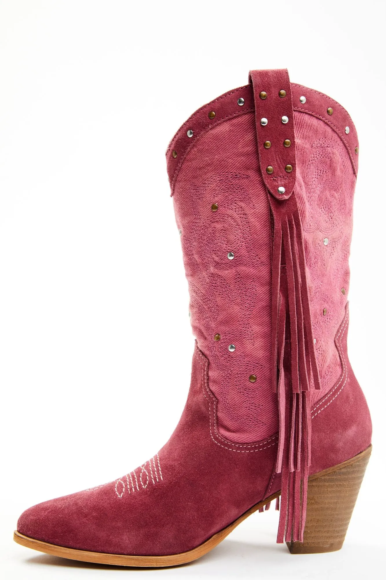 Sashay Fringe Studded Leather Western Boots - Round Toe