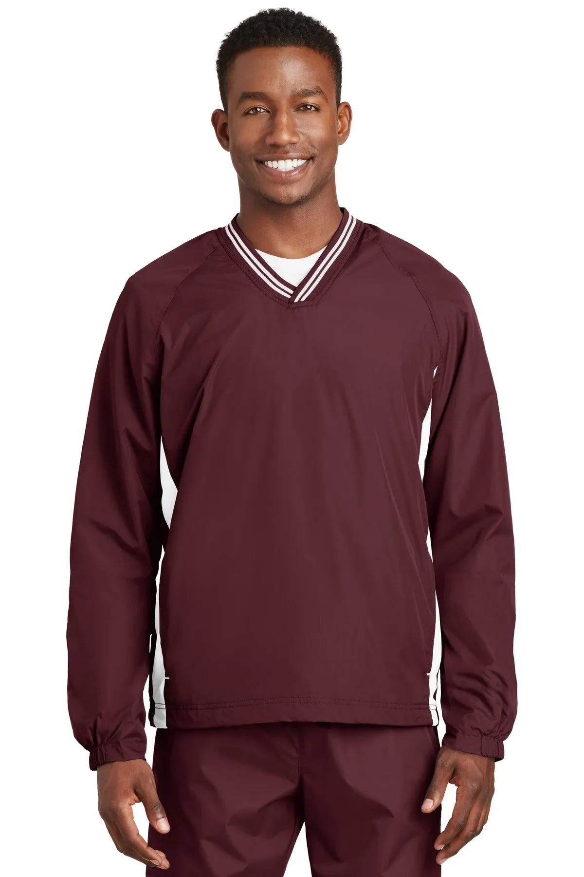 Sport-Tek® Tipped V-Neck Raglan Wind Shirt. JST62