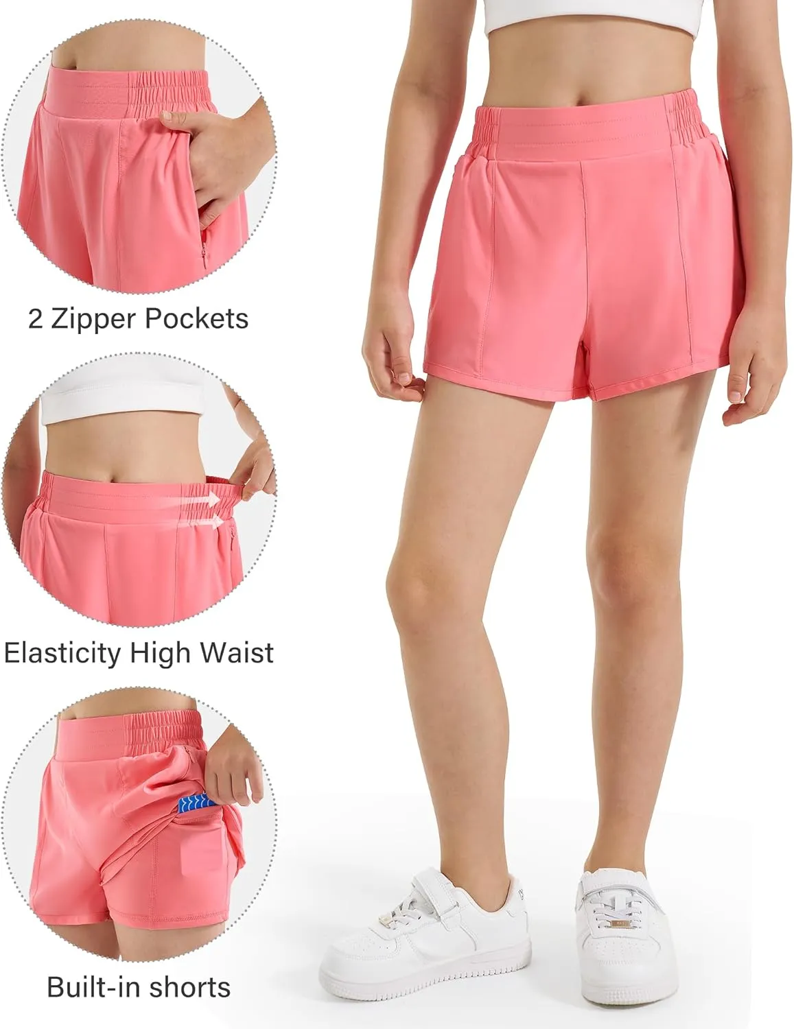 Stelle Girl's Athletic Shorts with Liner Zipper Pockets Elastic Waist Running Shorts Sports Active Shorts for Teen Kids