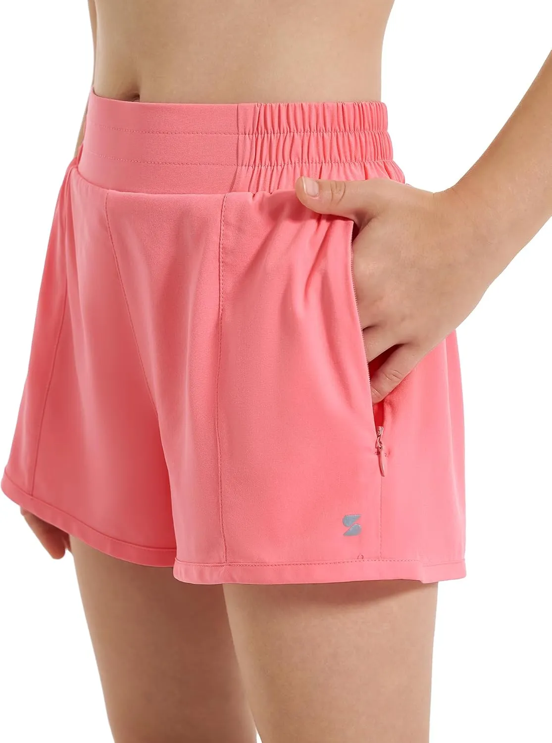Stelle Girl's Athletic Shorts with Liner Zipper Pockets Elastic Waist Running Shorts Sports Active Shorts for Teen Kids