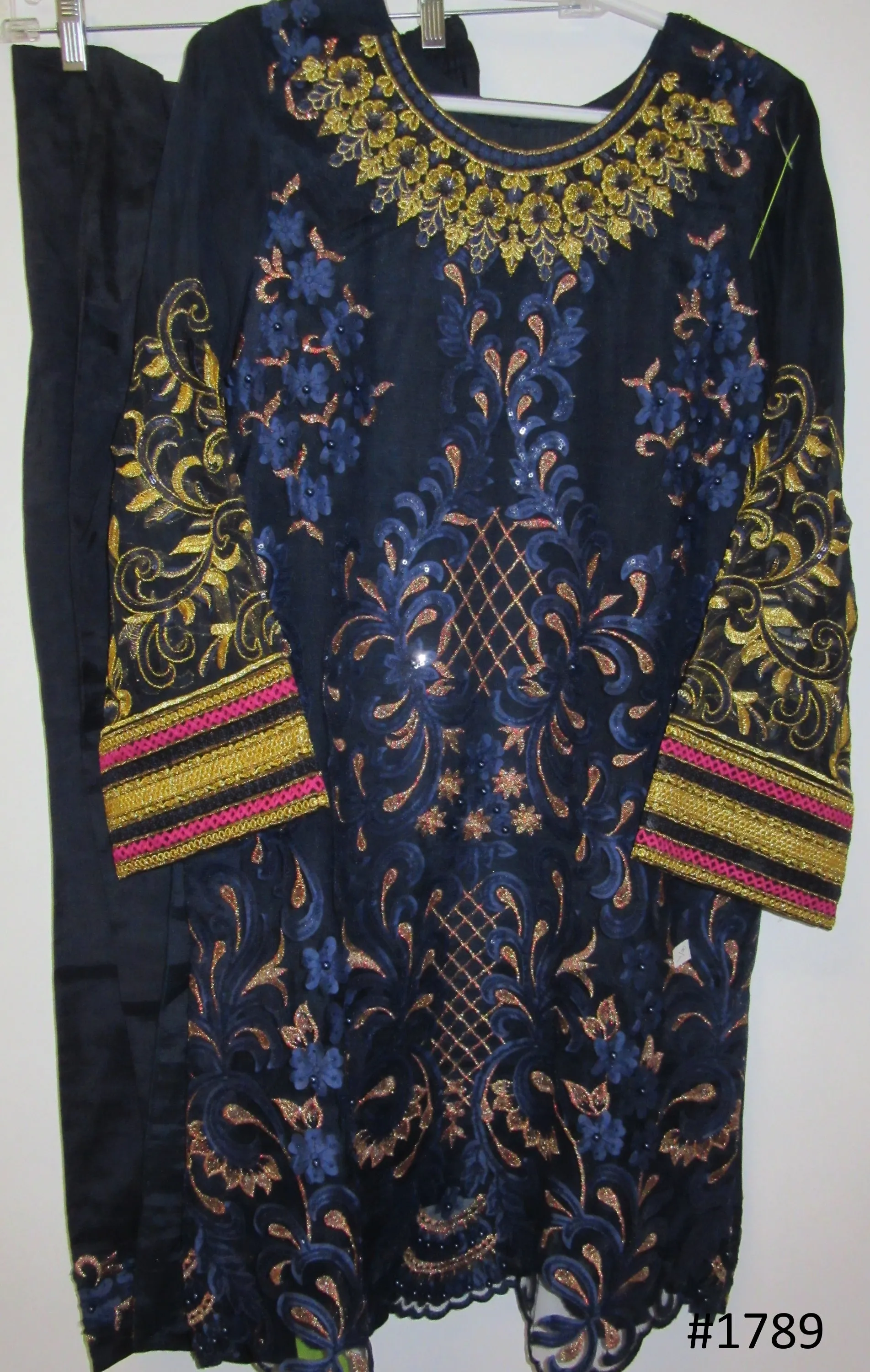Suit 6381789 Blue Chiffon Georgette Embroidered Salwar Kameez Dupatta Small Size Suit
