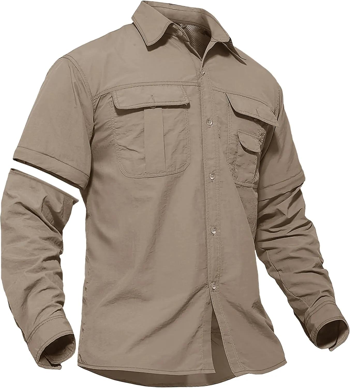 TACVASEN Men's Convertible Long Sleeve Fishing Shirts Quick Dry Button Up Tactical Shirts for Work Safari Hiking