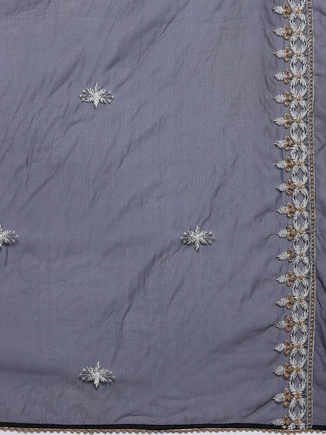 Varanga Women Navy Blue Round Neck Thread Embroidered Kurta Paired With Bottom And Dupatta