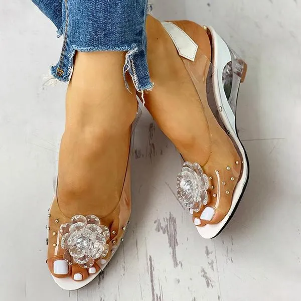 Women's Studded Flower Transparent Wedge Sandals