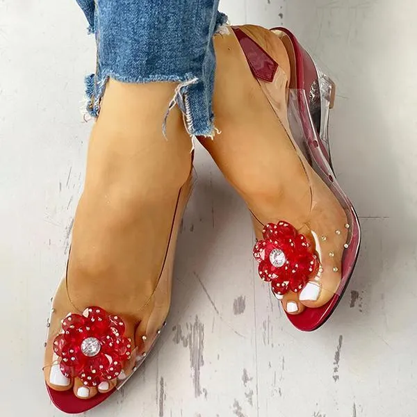 Women's Studded Flower Transparent Wedge Sandals