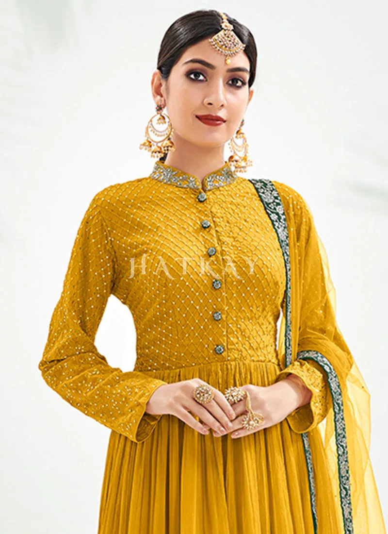 Yellow And Green Embroidery Traditional Gharara Suit